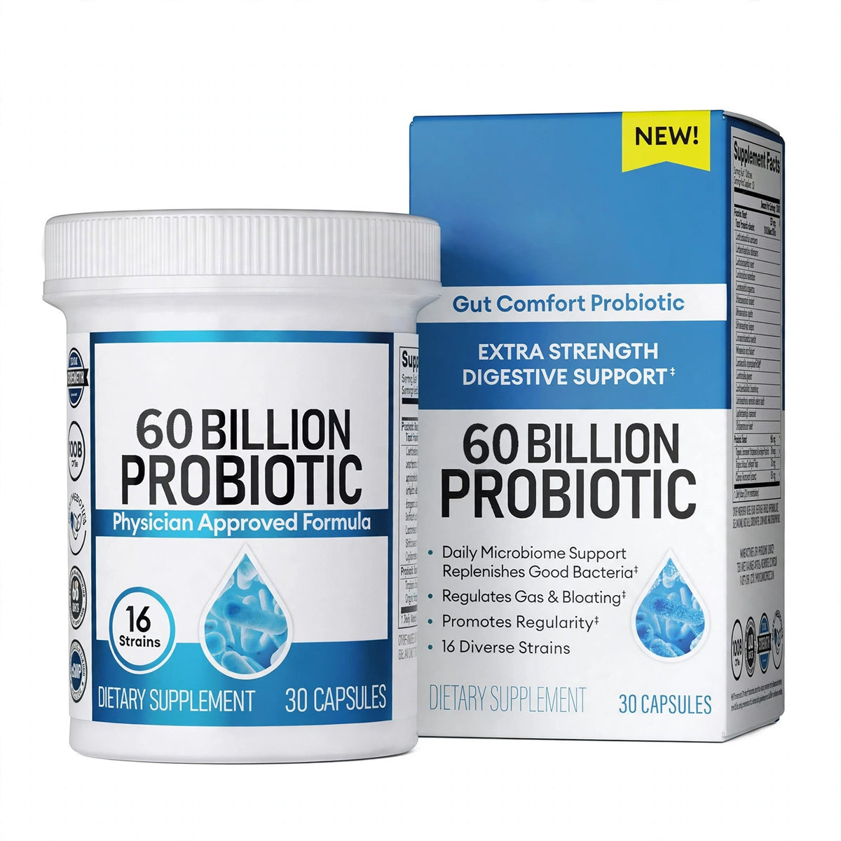 Gut Comfort Probiotic 60 Billion CFU – 16 Strains, 30 Capsules