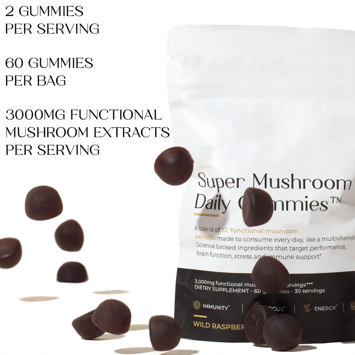 Super Mushroom Daily Gummies – 60 Count, 30-Day Supply
