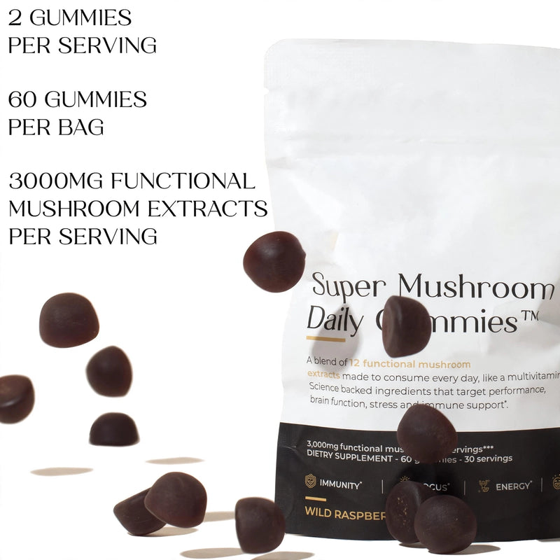 Super Mushroom Daily Gummies – 60 Count, 30-Day Supply